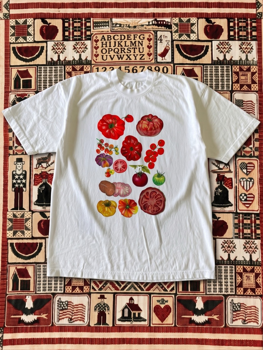 Gildan White Short-Sleeve Tee with Tomato
and Floral Print